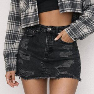 American Eagle Black Distressed Denim Mini Skirt Size 2